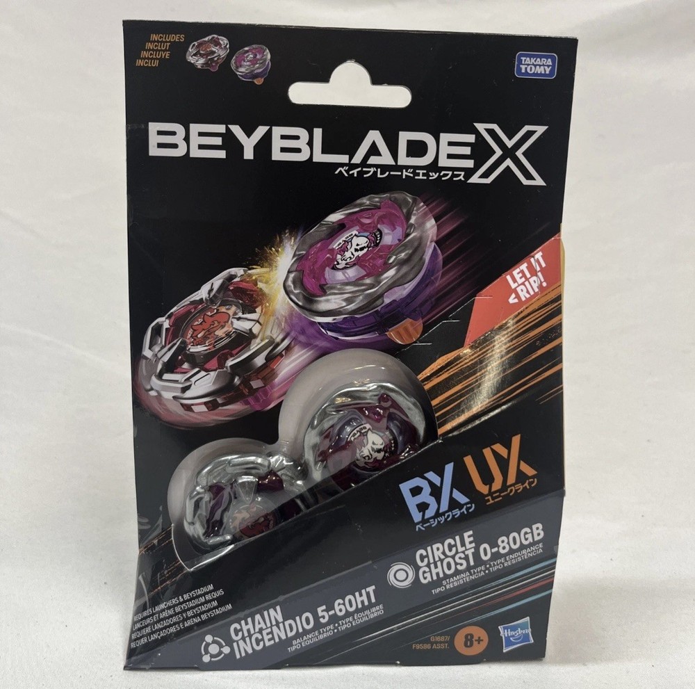 Hasbro Takara Tomy Beyblade X Circle Ghost 0-80GB Chain Incendio 5-60HT Two Pack