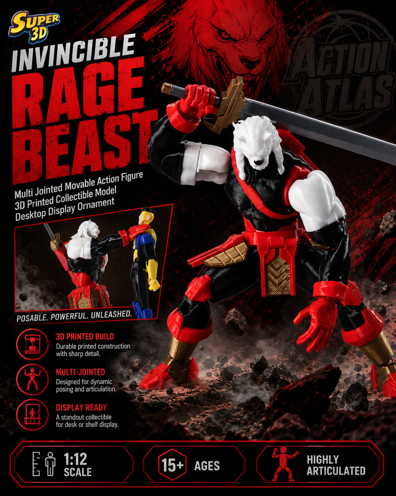 Super 3D Invincible Rage Beast Multi Jointed Movable Action Figure 3D Printed