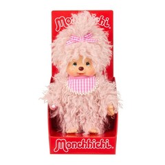 8″ Large Monchhichi Doll – Girl with Fluffy Pink Beige Fur – Authentic Monkey