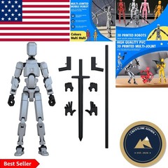 T13 3D Printed Fully Articulated Robot Action Figure – Customizable Silver Titan