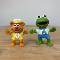 Vtg 1986 Muppet Babies Kermit the Frog and Fozzie Bear PVC Figures 80s Toy Retro