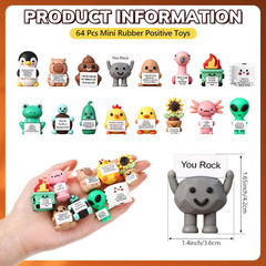 64 Pcs Mini Rubber You Rock Toys Set Mini Rock Figures Positive Gifts Desktop Or