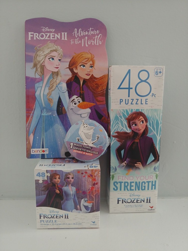 Disney Princess Frozen 2 Elsa Anna Olaf 48pc Puzzles, Magic Towel, Book Bundle
