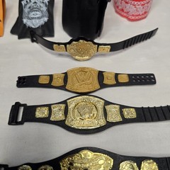 Huge WWE Wrestling Figure Accessory Lot ~90 Pcs Belts Shirts Boots Masks Mattel
