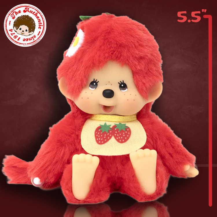 5.5″ Small Monchhichi Doll – Strawberry Fruit Colors – Authentic Monkey Plush