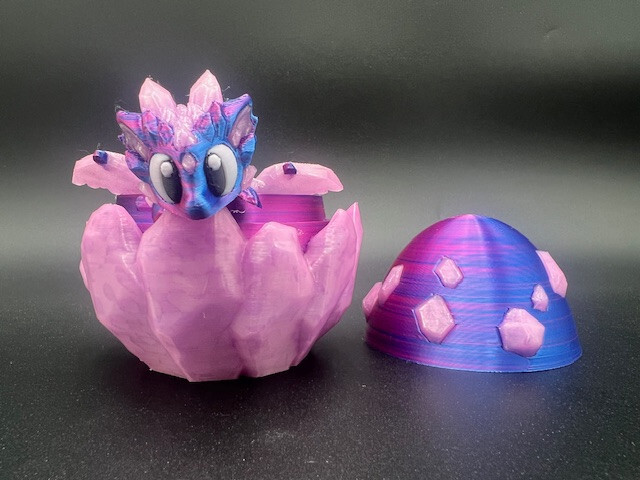 3D Printed Glow Mini Crystal Dragon & Egg – 4″ Flexi Articulated Toy