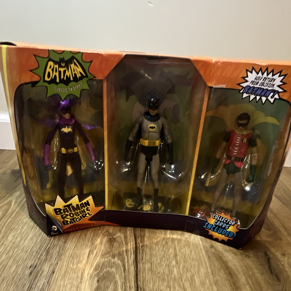 Mattel Batman Classic TV Series Batman Robin Batgirl Figure Set w/ Cards