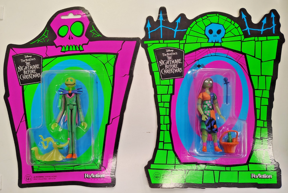 Nightmare Before Christmas 4″ JACK SKELLINGTON & SALLY (GITD) Super7 Reaction.