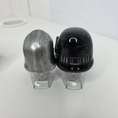 Star Wars Diecast Lot of 6 Black Silver Red Mini Helmets Stands Plastic Scratch