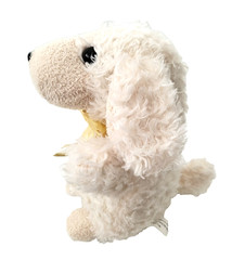 Poodle Dog Plush Toy Cream Beige Beanie Puppy 6.5″ Yellow Bow Shaggy Vintage