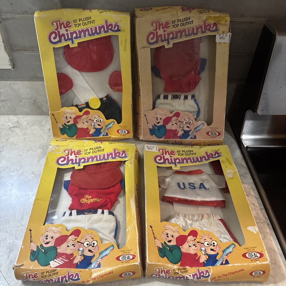 1983 Ideal Alvin And The Chipmunks Plush Toy Outfits 10” Lot Of 4 New Fast Ship