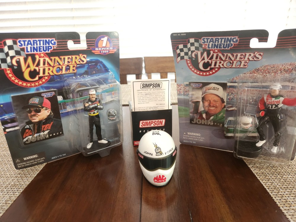 John Force Simpson Mini Helmet & Two Starting Lineups