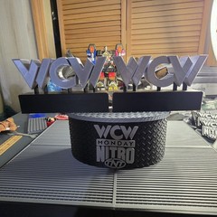 WWE Mattel Small WCW Announcer Table & Small Stage Logos Accessory Lot