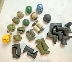 Action Figure Lot of 45 Vtg Doll Clothing Boots Helmets Hats | GI Joe + Other