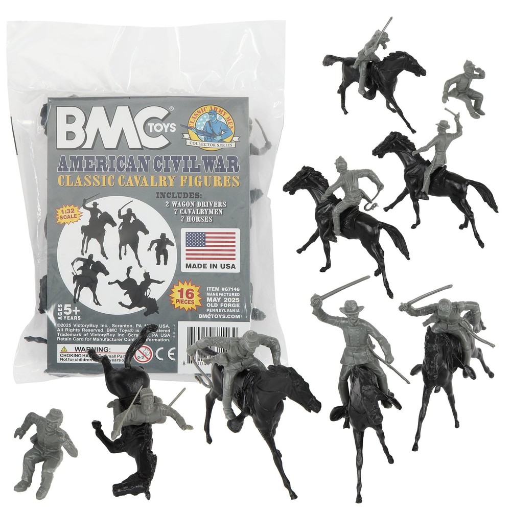 BMC Classic Marx Civil War Cavalry – 16pc Charcoal Gray Plastic Figure Playset