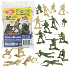 TimMee Plastic Army Men OD Green vs Tan 48pc Toy Soldier Figures Made in USA