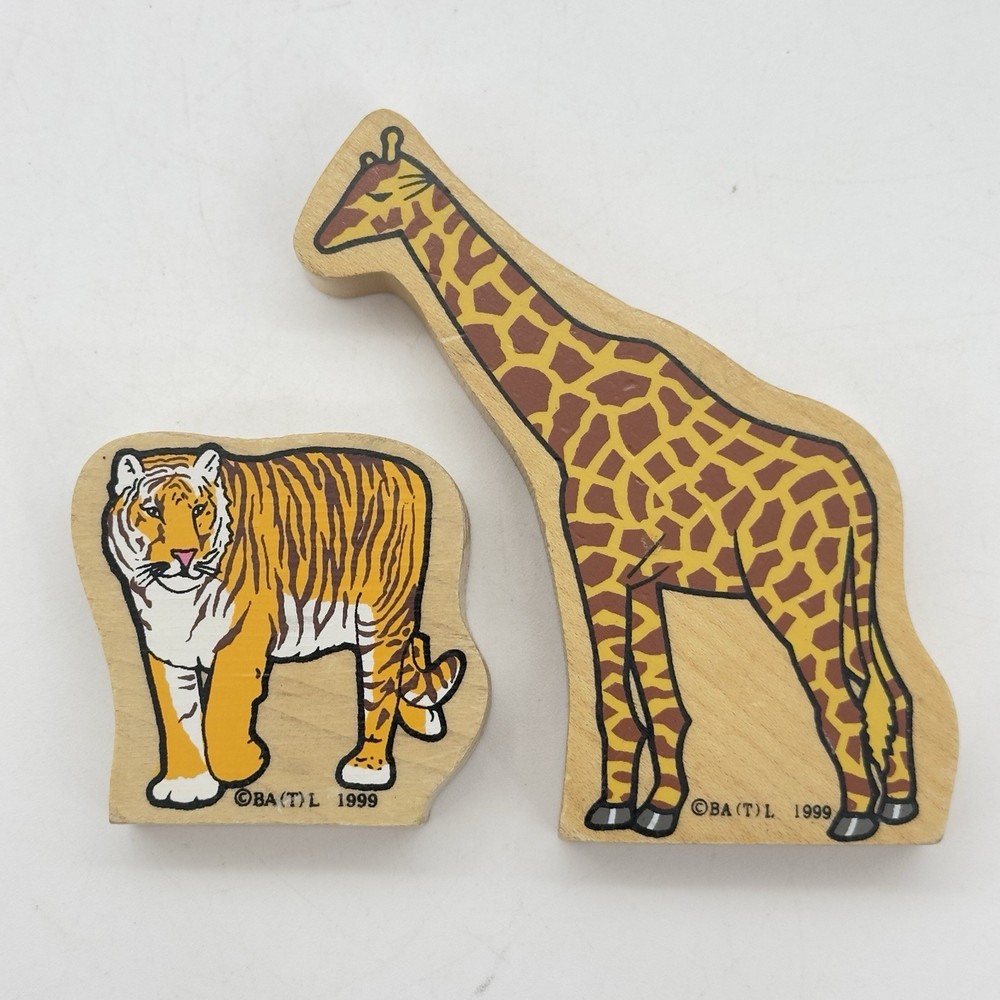 Thomas & Friends Wooden Railway Zoo Animals Lot of 2 Giraffe & Tiger 1999 GUC