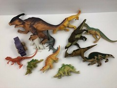 Toy Dinosaur Lot All Different Assorted Shapes Sizes Rubber Plastic Wood (13)