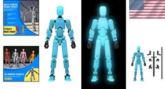 Action Figure Lucky 13 Robot 3D Printed Articulated Movable Glow Blue 6
