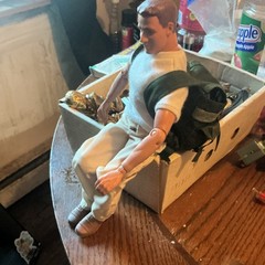 Posable Male Plastic/Fabric Action Figure Beige/White Outfit Green Backpack