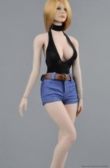 1/6 sexy female Bodysuit Denim Shorts for Kumik Phicen Hot Toys poptoys ❶USA❶