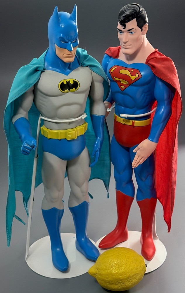 Superman & Batman Vintage 1988 Plastic 15 Inches Action Figurines with Fabric Ca