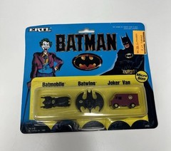 RARE 1989 Batman ERTL Diecast Vehicle Set – Joker Van – Batmobile -Batwing micro