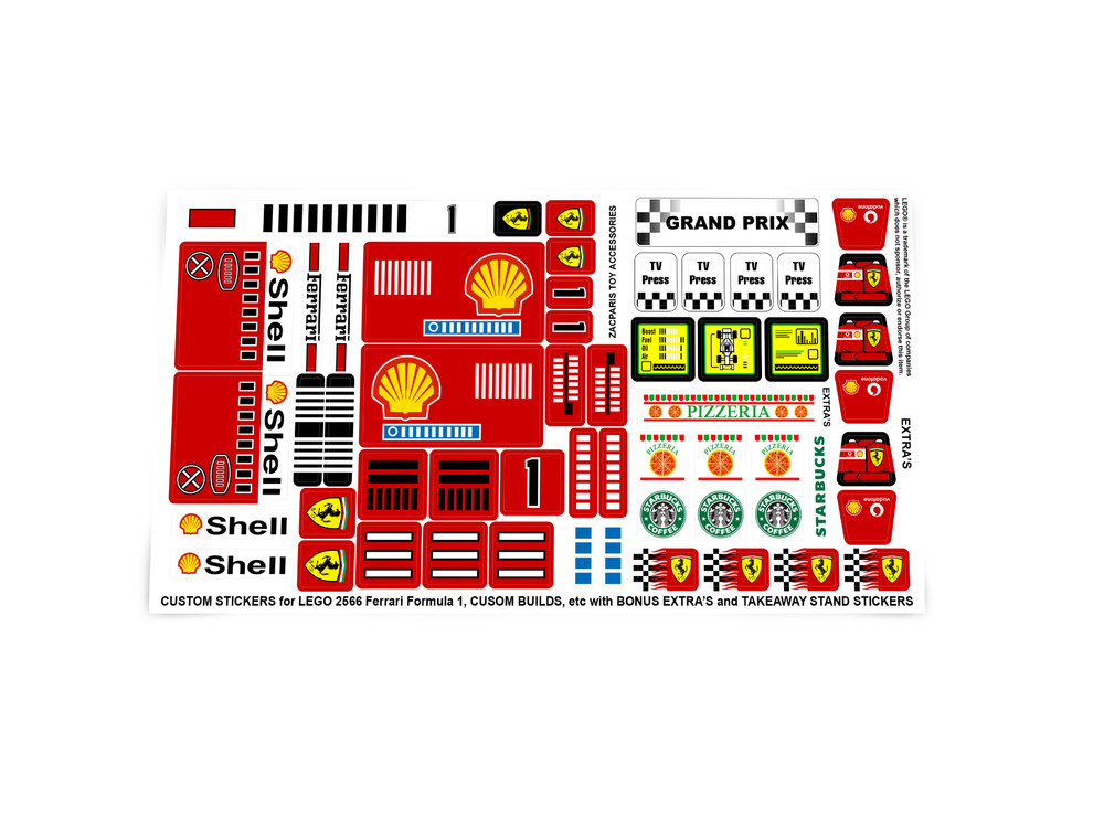 CUSTOM STICKERS for Set 2556 Ferrari Formula 1 Racing Car With Many Extra’s!!