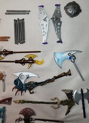 48 Pc. Mixed Action Figure Accessories Lot. Motu 200x Batman Transformers