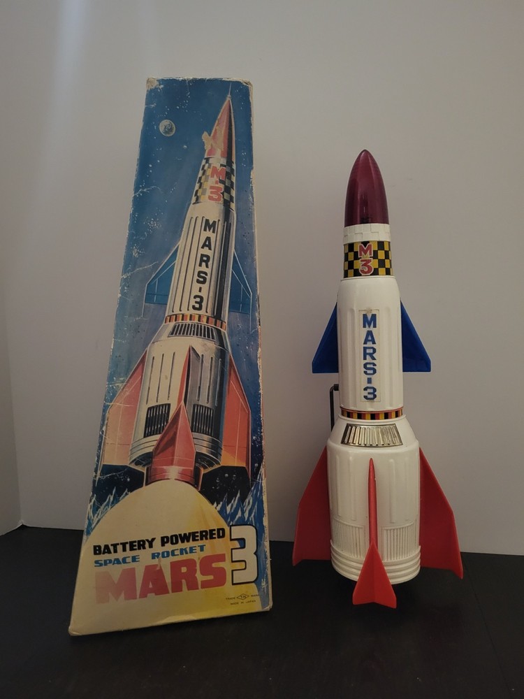 Battery Powered Space Rocket 1960s MARS 3 Vintage Original 100% COMPLETE w Box