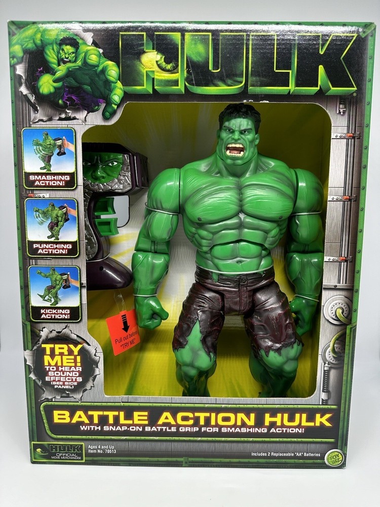 2003 Marvel Battle Action Hulk Toy Biz 12 Figure W/ Snap-On Battle Grip & Sound