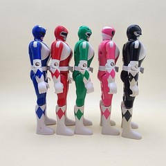 POWER RANGERS MMPR Flip-Heads Lot of 5 RED BLACK BLUE Complete & GREEN PINK Near