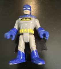 Batman Action Figure Gray Blue Black Yellow Plastic w/ Cloth Cape Fabric