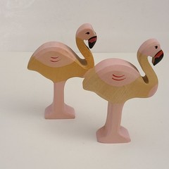 Holztiger Flamingo Wood Toy Lot of 2 Pink Bird Animals