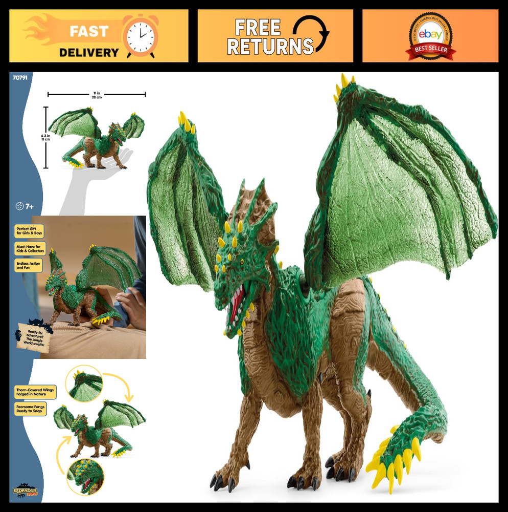 Jungle Dragon Toy – 11″ Movable Wing Action Figure – Mythical Creature Figurine