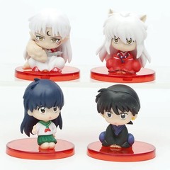 4pcs Inuyasha Anime Figures Set Cute Kagome Sesshomaru Shippo Mini Model Toy
