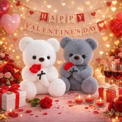 Cute Teddy Bear Plush Toy with Roses, Valentine’s Day Gift