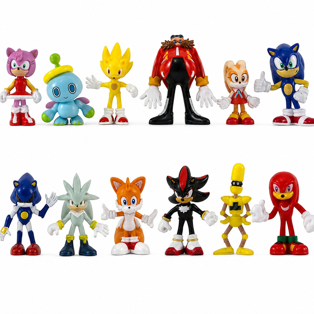 12PCS Sonic The Hedgehog Action Figures Set Sonic Shadow Tails Knuckles Toys