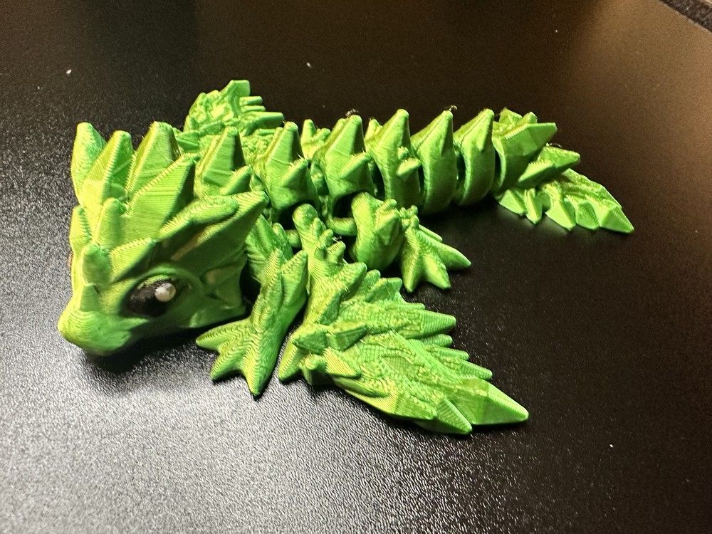 3d Printed Articulated Baby Crystal Dragon Wyvern 5.5 inch Green/Yellow