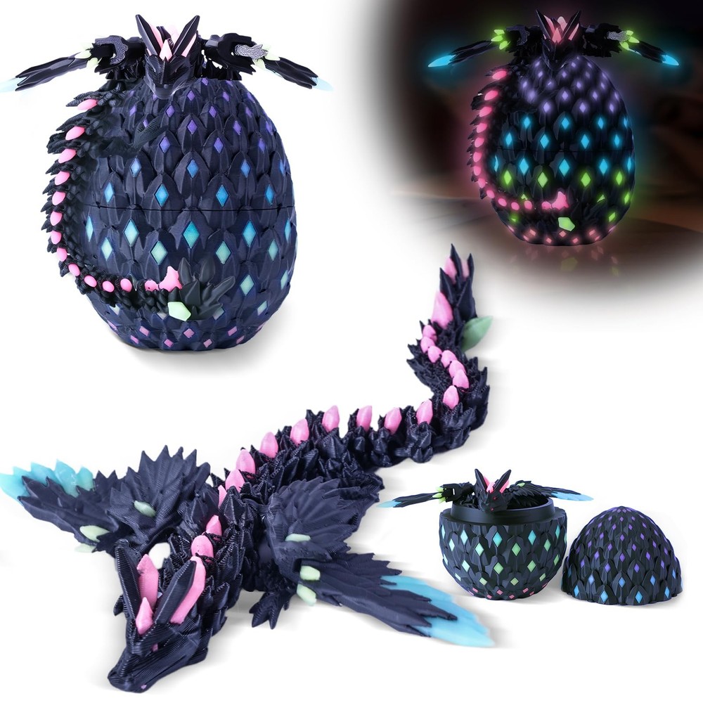 3D Printed Easter Dragon Eggs with Wings Rainbow Glow in The Dark Crystal Stuff