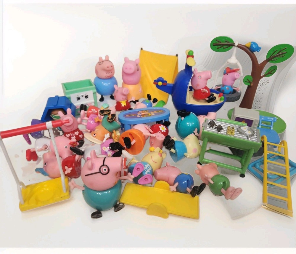 Lot Of 40 Peppa Pig Figures Accessories Helicopter TV Table Grill Tent Playgound