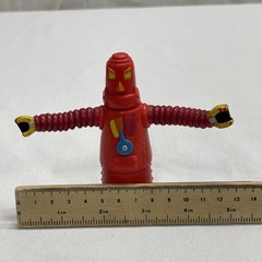 Vintage Unknown Red Hard PVC (Vinyl?) Robot Action Figure Posable Arms Retro