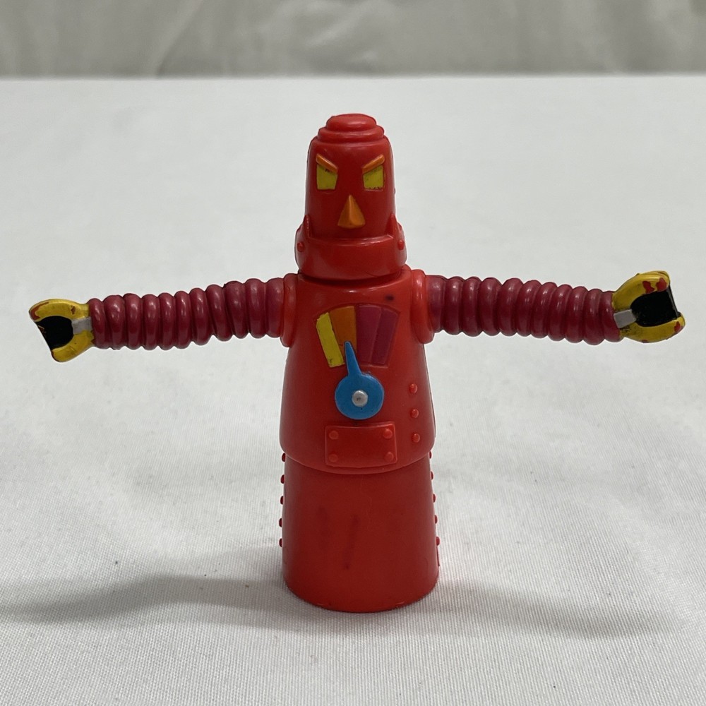Vintage Unknown Red Hard PVC (Vinyl?) Robot Action Figure Posable Arms Retro
