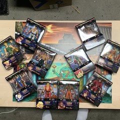 Street Fighter figure lot of 10 Jada and two custom made battle backgrounds