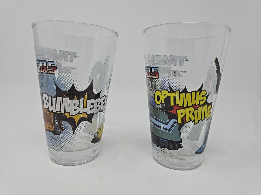 TRANSFORMERS Bumblebee & Optimus Prime, 8 oz drinking glasses 2015 Hasbro