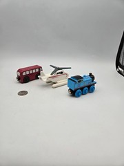 Thomas Friends Wooden Railway Train Tank Bertie Bus Harold Helicopter Lot x3 EUC