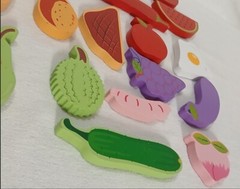 Wooden Pieces (24) Child’s Play Toddler Toys Food Fish Fruit Colorful Shapes