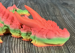 Horned Dragon 3d printed Articulated 19in Melon Pink, Green, Orange Multicolor
