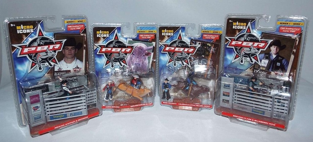 4 NOS 2004 PBR Micro Icon Series 1 Figures Bull Rider on Bull Trading Card Lot