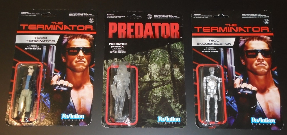 3x NEW NIB ReAction figures: Terminator T800 + Endoskeleton + Invisible Predator